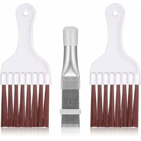 Juego de 3 cepillos de limpieza para condensador de aire acondicionado, limpiador de aletas de acero inoxidable y cepillo flexible para limpiar serpentines de refrigerador. (1/4)