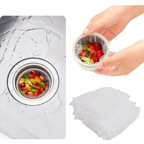 Colador de fregadero de cocina, 100 piezas, filtro de drenaje de malla, bolsas desechables con caja de almacenamiento, para fregaderos de cocina y baño (9 x 9 cm) (1/4)