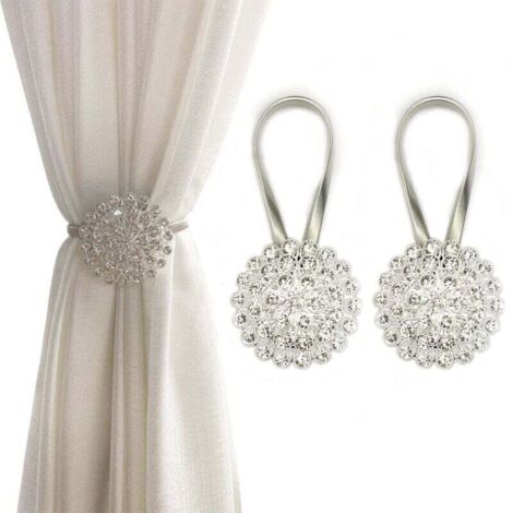 Abrazaderas magnéticas para cortinas, paquete de 2, con diseño de flores de cristal brillante (blanco) (1/4)