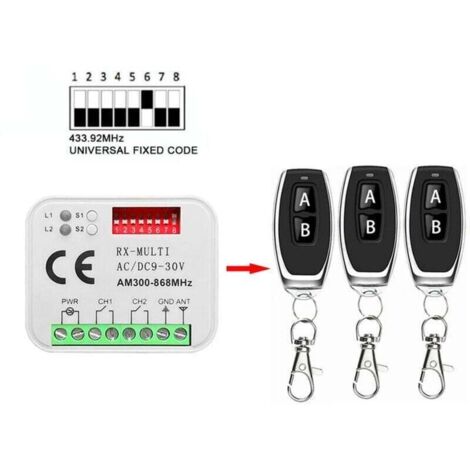 Receptor de control remoto para puerta de garaje - RX MULTI 300-900MHz - 433-868MHz - AC/DC 9-30V - Con control remoto (1/4)