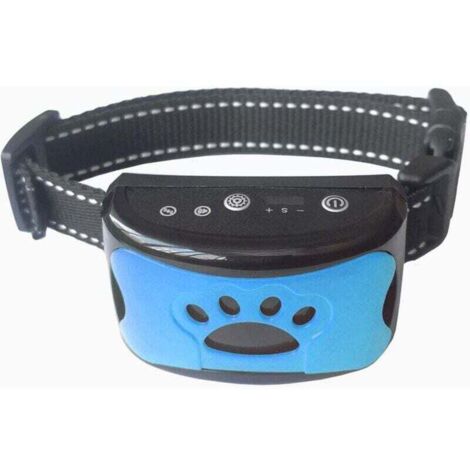 Collar antiladridos recargable azul para perros, collar de entrenamiento para perros pequeños, medianos y grandes con 2 modos de vibración y sonido y 7 niveles de sensibilidad. (1/4)