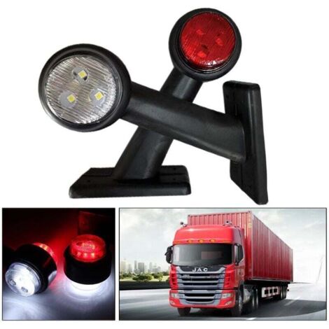 Juego de 2 luces de posición laterales LED, blancas y rojas, luces indicadoras de posición de 12 V-30 V para caravanas de remolque de camión (1/4)