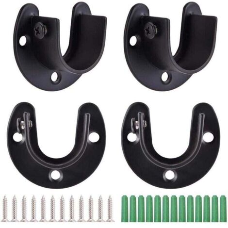 Juego de 4 barras de cortina en forma de U, soporte para barra de cortina, soportes de acero inoxidable para barra de armario, soporte de brida, extremo de barra de armario con tornillos, color negro (1/4)
