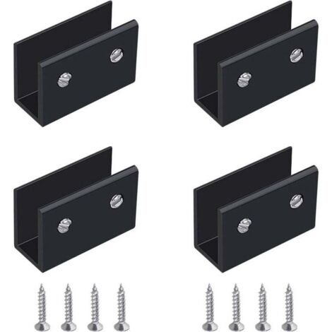 Abrazaderas para vidrio, 4 soportes de pared para estantes de vidrio, soportes negros para estantes de vidrio, fijaciones ajustables de aleación de aluminio para estantes de vidrio de 8 a 10 mm de esp (1/4)
