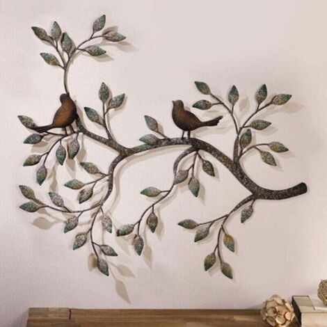 Otra decoración de pared, Escultura de metal colgante de 58 x 48 cm, Decoración de pared de pájaro, Decoración de pared de hierro forjado retro, Pareja de enamorados en las ramas - RAPANDA (1/4)