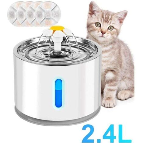 Fuente de agua inteligente LED de 2,4 L para gatos y perros pequeños, silenciosa, filtración cuádruple con 4 filtros de carbón activado y bandeja de acero inoxidable. (1/4)