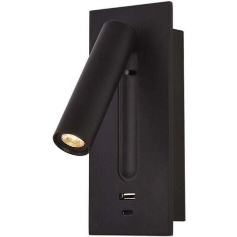 Lámpara de lectura LED para mesita de noche con interruptor oculto, luz de pared empotrada tipo C, giratoria 350°, plegable 90°, luz cálida de 3 W, 3000 K, color negro. (1/4)