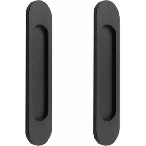 Juego de 2 manijas para puertas corredizas ovaladas autoadhesivas en aleación de aluminio negro mate, sin necesidad de taladrar, para puertas corredizas de granero, ventanas y armarios. (1/4)