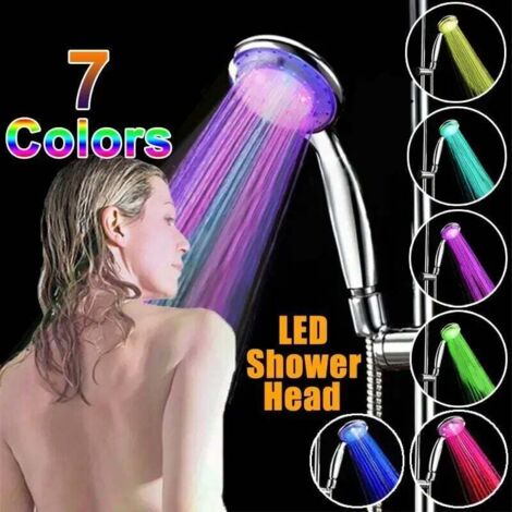 Cabezal de ducha LED, rociador de ducha de lluvia, sensor de temperatura, cambio de color automático, cabezal de ducha ahorrador de agua para baño (1/4)