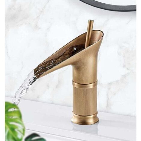 Grifo de baño en cascada, grifo negro con agua fría y caliente, mezclador de lavabo en cascada, elegante grifo de lavabo de latón. (1/4)