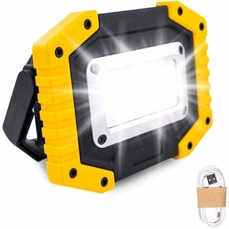 Luz de trabajo LED recargable: foco de seguridad de 30 W con batería y 3 modos, foco COB para camping con USB impermeable para pesca y senderismo (batería no incluida). (1/4)