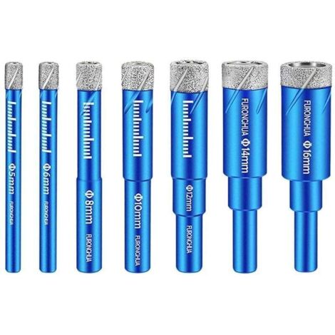 Juego de 7 brocas de diamante para azulejos y metal, 5/6/8/10/12/14/16 mm, para cerámica, gres porcelánico, azulejos, vidrio y piedra. (1/4)