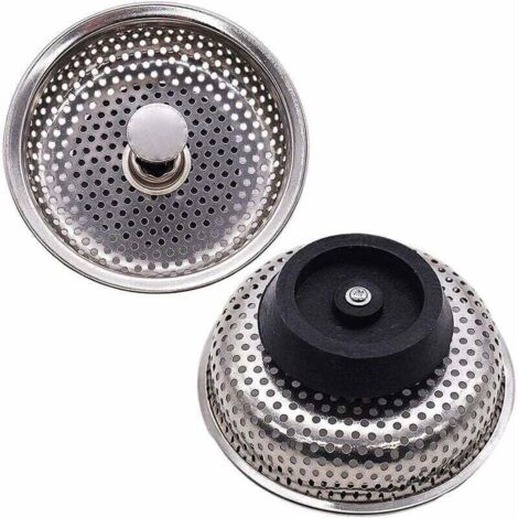 Colador de fregadero, tapón de drenaje de acero inoxidable, tapón de fregadero con orificio para colador, piezas de repuesto, 85 mm de diámetro (2 piezas) (1/4)