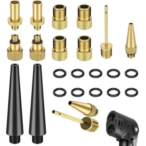 Juego de 14 adaptadores para bomba de bicicleta, adaptador para bomba de neumáticos, adaptador para aguja, válvula DV AV SV, boquilla de cobre para bomba de bicicleta de montaña. (1/4)