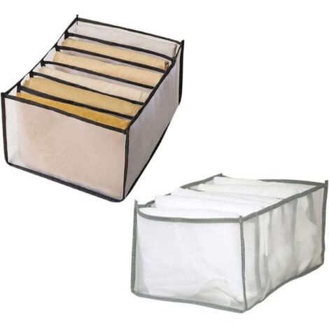 Cajas de almacenamiento portátiles para ropa interior de dormitorio, organizador de armario de 7 rejillas, compartimento para jeans, cajas divisorias de malla lavables (2 piezas) (1/4)