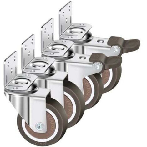 Juego de 4 ruedas giratorias de 50 mm y 100 kg para muebles, tipo L, con freno y rotación de 360°, para uso en interiores y exteriores (2 ruedas con freno y 2 sin freno). (1/4)