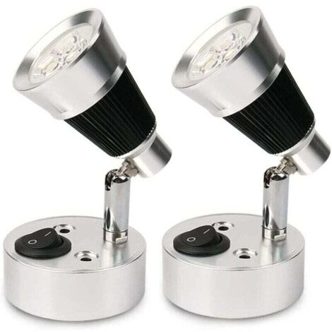 Lámpara de lectura de pared con foco LED de 12 V, 2 luces LED para coche con interruptor ajustable, luz interior para furgoneta, autocaravana, barco y yate. (1/4)