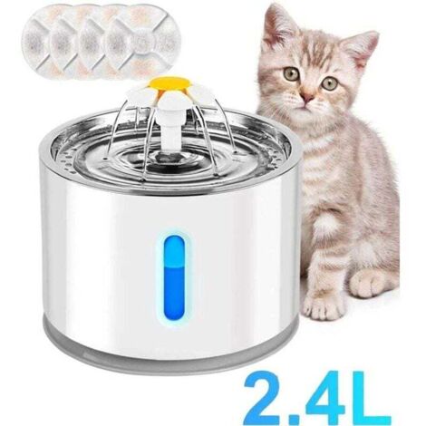 Fuente de agua inteligente LED de 2,4 L para gatos y perros pequeños, silenciosa, filtración cuádruple con 4 filtros de carbón activado y bandeja de acero inoxidable. (1/4)