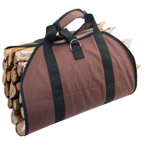 Bolsa para leña, bolsa para almacenar y transportar leña, cestas para leña, cestas para leña de lona resistente e impermeable, soporte para leña con asas para estufa de leña (1/4)
