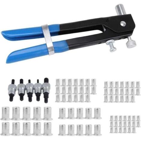 Pistola remachadora ciega, kit de remache manual de alto rendimiento, pistola remachadora + 85 tuercas remachables que incluyen M3, M4, M5, M6 y M8 de aluminio (1/4)