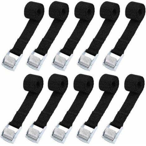Kit de 10 correas de amarre de 239 cm para portabicicletas, motos, coches y bicicletas. Carga máxima: 500 kg. Color negro. (1/4)