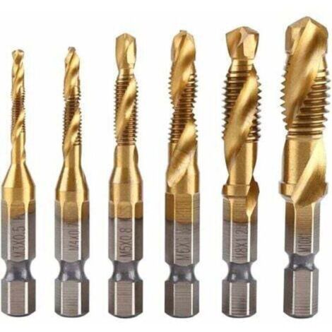 Brocas roscadoras, machos de roscar, brocas y machos combinados, 6 herramientas de roscado, juegos de machos de roscar para M3, M4, M5, M6, M8, M10 (1/4)
