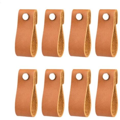 Tiradores de cuero para muebles, 6,2 cm, tiradores de cuero vintage hechos a mano para muebles de cocina, baño y armarios (cafetería, 8 piezas) (1/4)