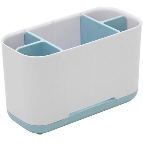portacepillos con orificios de drenaje, bandeja inferior extraíble para guardar cepillos de dientes eléctricos, pasta de dientes, pinceles de maquillaje (azul claro) (1/4)