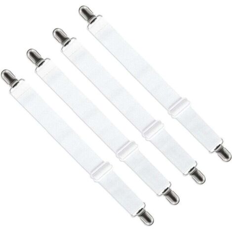 Correas ajustables para sábanas ajustables (de 65 cm a 200 cm), cierres, correas ajustables para sábanas, fundas de sofá, fundas para tabla de planchar (blanco, juego de 4) (1/4)