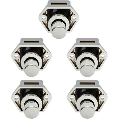 Pestillo de puerta de cajón con botón pulsador mini de 5 piezas para caravana, autocaravana, barco, botón cromado