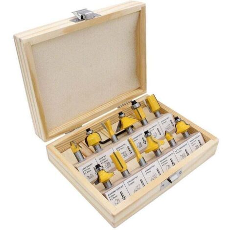 12 brocas de carburo de tungsteno con vástago de 8 mm para fresadora de carpintería con estuche de madera para puertas, mesas, estantes y armarios. Ideal para bricolaje. (1/4)