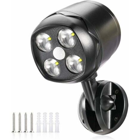 Luz exterior con sensor de movimiento, foco LED impermeable IP65, alimentado por batería, 600 lm, sensor de movimiento flexible que funciona con batería para jardín, camino de entrada, patio, entrada (1/4)