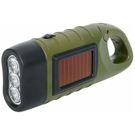 Linterna LED portátil alimentada por energía solar con manivela de dinamo para camping, montañismo y tiendas de campaña. (1/4)