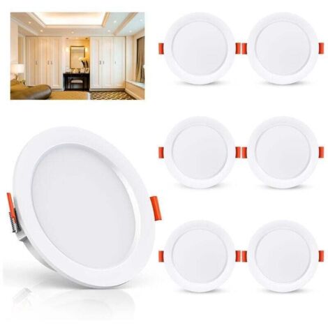 Juego de 6 focos LED empotrables de 5 W, 500 lúmenes (equivalente a 50 W incandescentes), blanco 4000 K, extraplanos para baño, cocina, salón y pasillo.