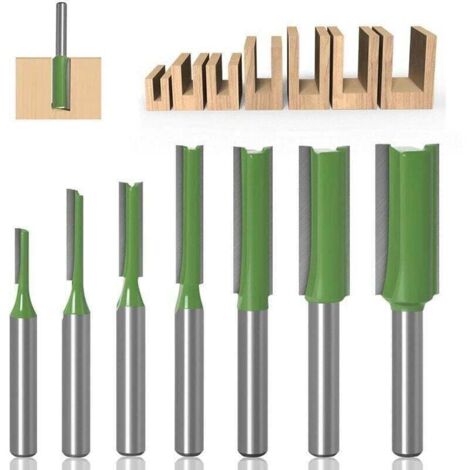 Broca de enrutador recta de 6 mm, 7 piezas, bordes de corte rectos, juego de mordazas rectas, carburador, herramientas de carpintería (1/4)