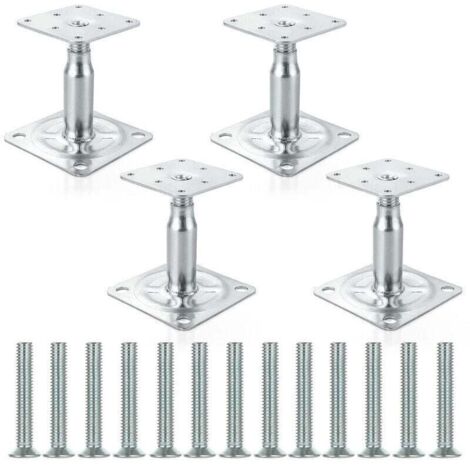 Juego de 4 soportes para postes regulables, galvanizados, de 100 a 150 mm, altura regulable, para vallas, refugios, cocheras, pérgolas, obras de construcción. (1/4)