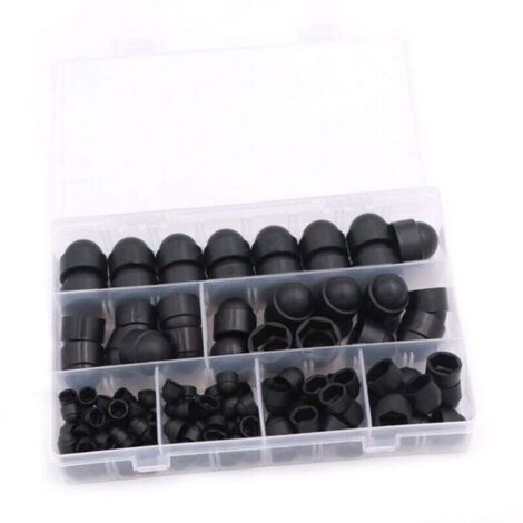 145 protectores para tornillos y tuercas, kit de tuercas de cúpula, 6 tamaños (M4, M5, M6, M8, M10 y M12) con caja para maquinaria, muebles y vehículos (negro) (1/4)