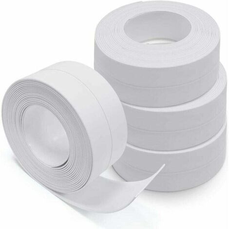Nazalus - Producto de gran venta - Sellador para paredes y fachadas, base de puerta adhesiva, 4 rollos de tira de sellado, PVC autoadhesivo, para inodoros, bañeras, esquinas de paredes y azulejos (bla (1/4)