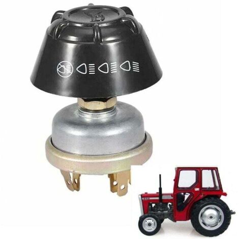 Interruptor pulsador metálico de 12 V, resistente al agua y al óxido, para tractor Massey Ferguson (plateado y negro) (1/4)