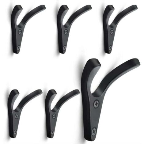 CCYKXA - Juego de 6 ganchos dobles de pared, minimalistas, de aleación de zinc, resistentes, para entrada, dormitorio y baño, multiusos, incluye tornillos - Negro mate (1/4)
