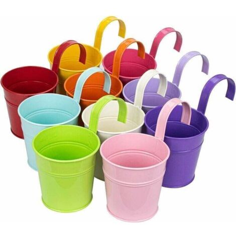 Maceta colgante de hierro de colores, maceta para balcón, maceta para jardín, maceta de metal, macetero para flores (10 colores aleatorios) (1/4)