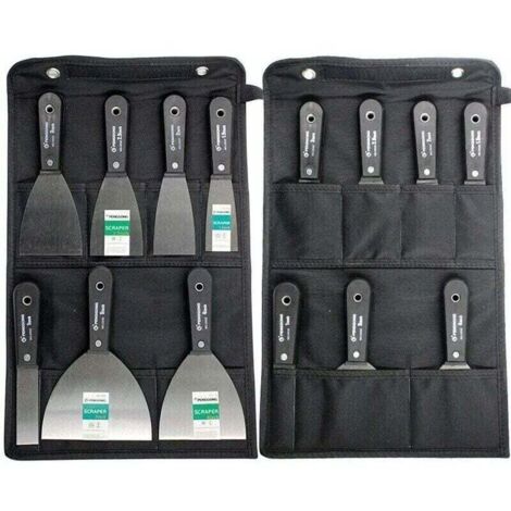 Espátulas para yeso, juego de espátulas de acero, juego de espátulas para masilla, juego de 7 piezas con bolsa de almacenamiento, raspador de pared con mango de plástico antideslizante (1/4)