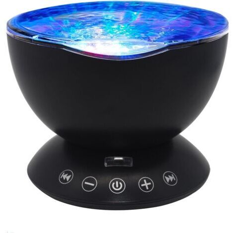 Proyector de luz nocturna con diseño de olas marinas, reproductor de música integrado y control remoto, 7 modos de luz de color para decoración (Negro) (1/5)