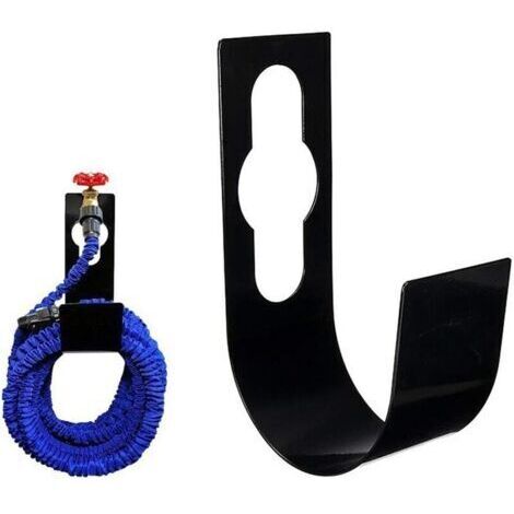 Soporte extensible negro para manguera de jardín, soporte de metal resistente para manguera, soporte de pared para manguera de jardín, gancho para manguera de agua. (1/5)