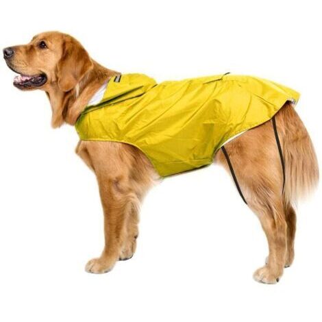 Abrigo impermeable para perros, chaqueta para perros grande, forrada, ultraligera y transpirable con tiras reflectantes, chaqueta de lluvia para perros con capucha, 4XL, Sunny (1/3)
