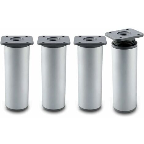 Patas para muebles de baño, juego de 4, diseño: plateado, altura: 20 cm (+2 cm) ajustable, 8-20 cm opcional, forma redonda: ø4 cm, material: aluminio