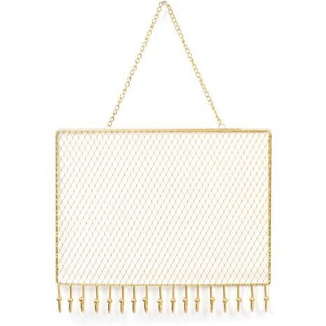 Organizador de joyas colgante, soporte de pared de metal para pendientes con ganchos para niñas y mujeres, 25 x 21 cm (versión horizontal). (1/5)