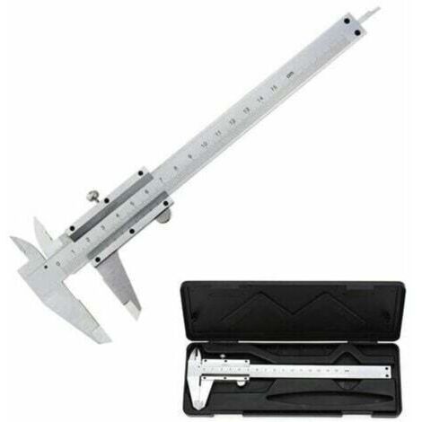 Calibrador analógico Vernier de 150 mm / 0,02 mm en acero inoxidable, herramienta micrométrica de alta precisión con medición de profundidad, para uso profesional en interiores y exteriores. (1/4)