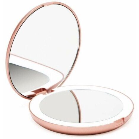 Espejo de bolsillo con luz, aumento de 1x/10x – Espejo de maquillaje portátil con LED e iluminación natural, 12,7 cm de diámetro, compacto y portátil para viajes (oro rosa) (1/5)