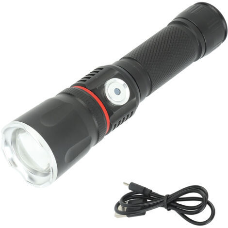 Linterna de alta potencia fabricada en aleación de aluminio, recargable por USB, LED COB, zoom telescópico, con imán trasero, para uso en exteriores, color negro. (1/4)